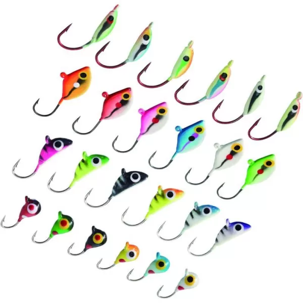 BASSDASH Ice Fishing Lure Kit Glowing Paint Jigs for Winter Ice Jigging Crappie Sunfish Perch Walleye Pike with Tackle Box24 pcs assorted crappiepanfishperch jigs