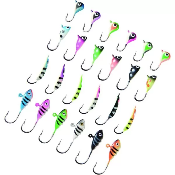 BASSDASH Ice Fishing Lure Kit Glowing Paint Jigs for Winter Ice Jigging Crappie Sunfish Perch Walleye Pike with Tackle BoxBI03  24pcs assorted crappiepanfishperch jigs