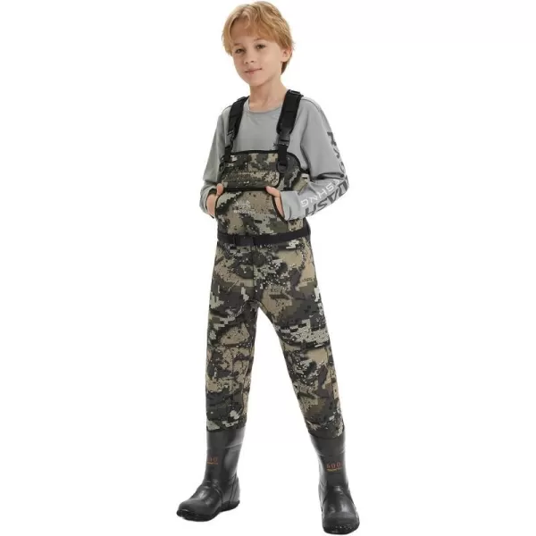 BASSDASH Kids Neoprene Chest Waders Bare Camo for Fishing Hunting with 600g Insulated Rubber Boot Foot for Children YouthBoot Foot  Bare Camo