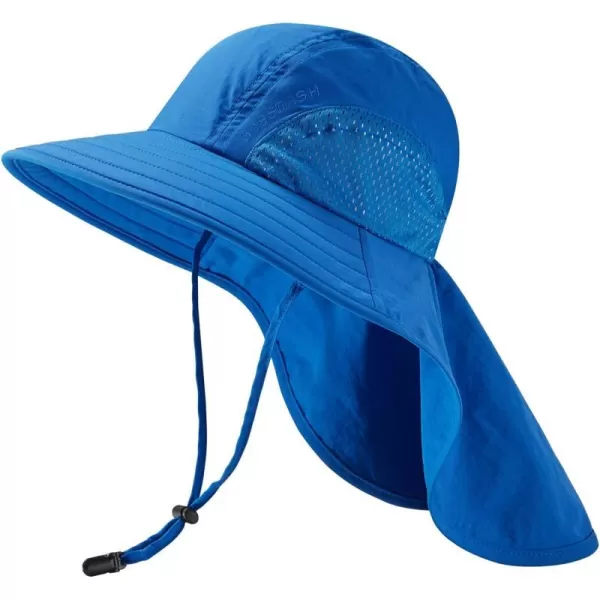 BASSDASH Kids UPF 50 Wide Brim Sun Hat with Neck Flap Lightweight Cooling Performance Toddler Girls Boys Outdoor Play HatsRoyal Blue