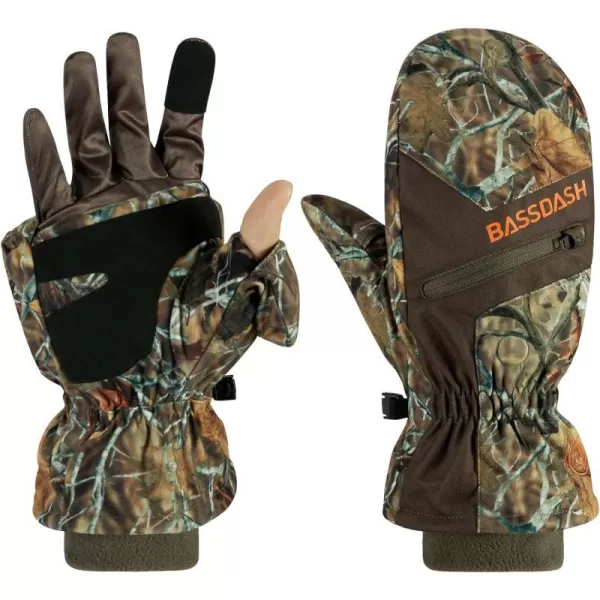 BASSDASH Mens Insulated Mittens Winter Camo Hunting Gloves Water Resistant for Cold Weather Outdoor Activities HG04MAutumn Forest