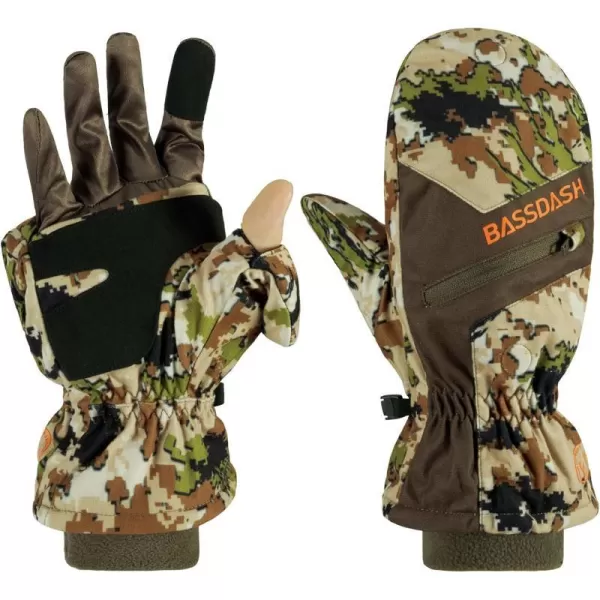 BASSDASH Mens Insulated Mittens Winter Camo Hunting Gloves Water Resistant for Cold Weather Outdoor Activities HG04MHighland