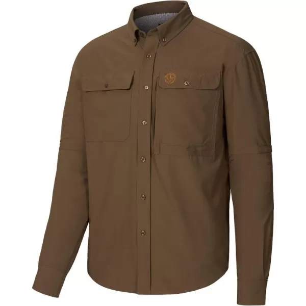 BASSDASH Mens Performance Button Down Shirt Long Sleeve UPF 50 for Hunting Fishing Outdoors FS23MOtter Brown