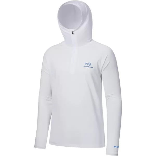 BASSDASH Mens UPF 50 14 Zip Fishing Hoodie Shirt Quick Dry Performance Long Sleeve Sun Protection FS24MWhite