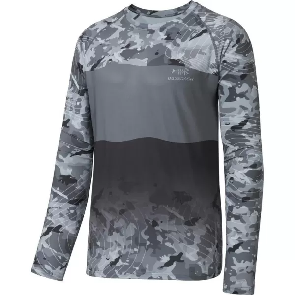 BASSDASH Mens UPF 50 Camo Fishing Shirt Quick Dry Long Sleeve Kayaking Hiking TShirtsBlack Camo