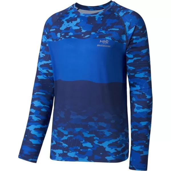 BASSDASH Mens UPF 50 Camo Fishing Shirt Quick Dry Long Sleeve Kayaking Hiking TShirtsBlue Camo