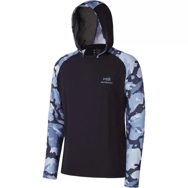 BASSDASH Mens UPF 50 Performance Fishing Shirt Cooling Hoodie Camo Long Sleeve FS17MBlack  Blue Camo