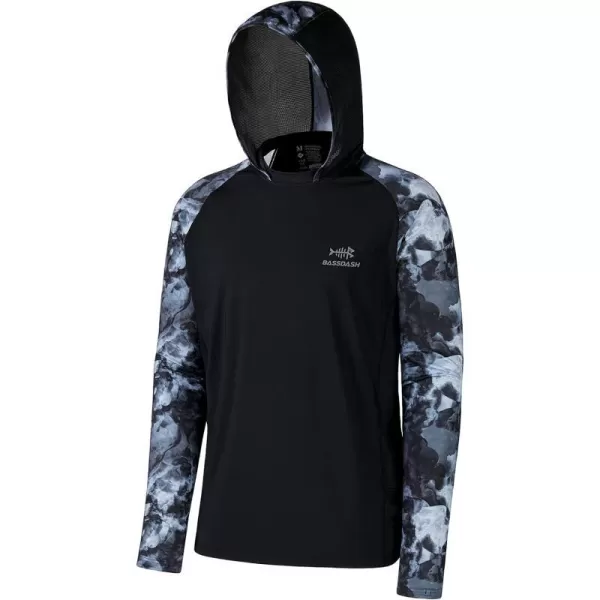 BASSDASH Mens UPF 50 Performance Fishing Shirt Cooling Hoodie Camo Long Sleeve FS17MBlack  Splash Black