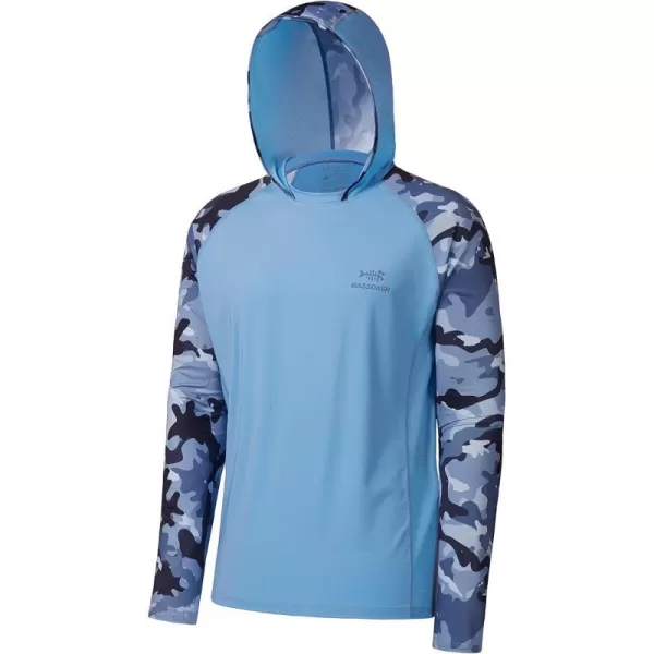 BASSDASH Mens UPF 50 Performance Fishing Shirt Cooling Hoodie Camo Long Sleeve FS17MCarolina  Blue Camo