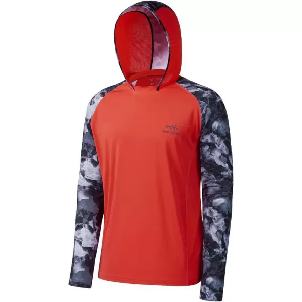 BASSDASH Mens UPF 50 Performance Fishing Shirt Cooling Hoodie Camo Long Sleeve FS17MCoral Red  Splash Black