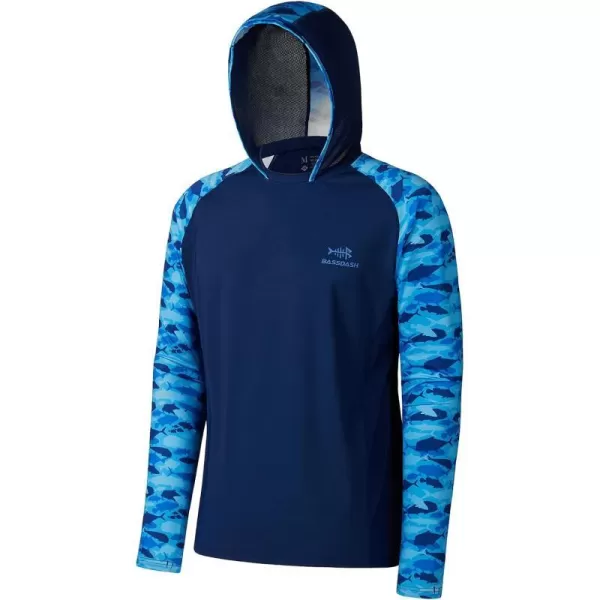 BASSDASH Mens UPF 50 Performance Fishing Shirt Cooling Hoodie Camo Long Sleeve FS17MDark Blue  Fish School