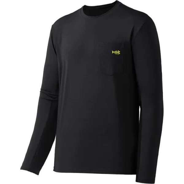 BASSDASH Mens UPF 50 Performance Long Sleeve TShirt UV Sun Protection Fishing Hiking Sports ShirtsBlackYellow Logo