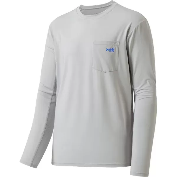 BASSDASH Mens UPF 50 Performance Long Sleeve TShirt UV Sun Protection Fishing Hiking Sports ShirtsCool GreyVivid Blue Logo