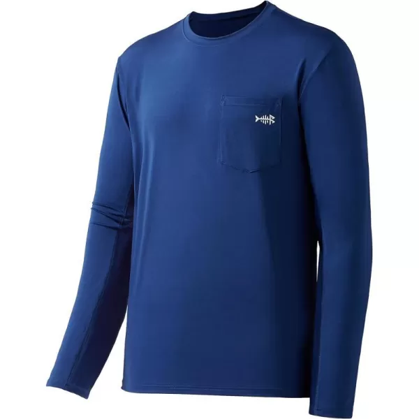 BASSDASH Mens UPF 50 Performance Long Sleeve TShirt UV Sun Protection Fishing Hiking Sports ShirtsDark BlueWhite Logo