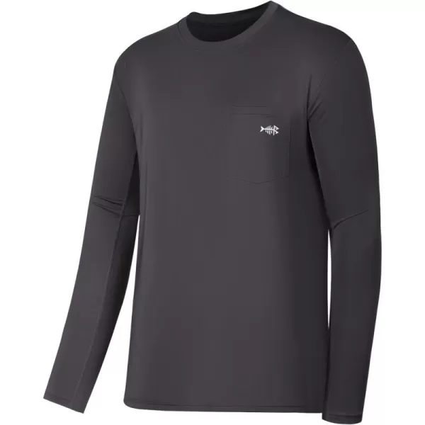 BASSDASH Mens UPF 50 Performance Long Sleeve TShirt UV Sun Protection Fishing Hiking Sports ShirtsDark GreyWhite Logo