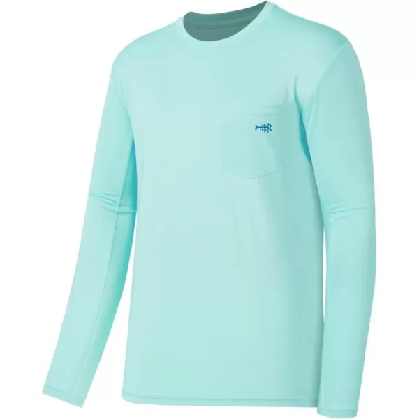 BASSDASH Mens UPF 50 Performance Long Sleeve TShirt UV Sun Protection Fishing Hiking Sports ShirtsSeafoamVivid Blue Logo