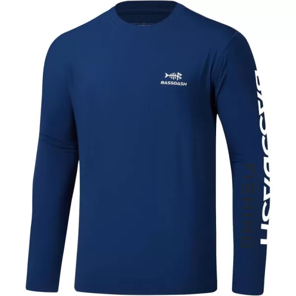 BASSDASH Mens UPF 50 Sun Protection Long Sleeve Shirts Quick Dry Performance SPF UV Shirt for Outdoors Fishing Hiking FS31MDark BlueWhite Logo