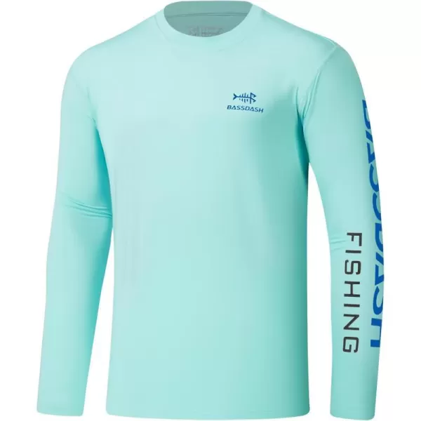 BASSDASH Mens UPF 50 Sun Protection Long Sleeve Shirts Quick Dry Performance SPF UV Shirt for Outdoors Fishing Hiking FS31MSeafoamVivid Blue Logo