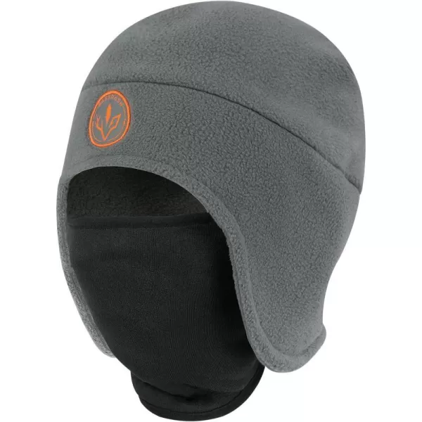 BASSDASH Soft Fleece 2in1 Hat with Ski Mask Ear Flap Ice Fishing Hunting Beanie for Men Women Cold Weather WinterGrey