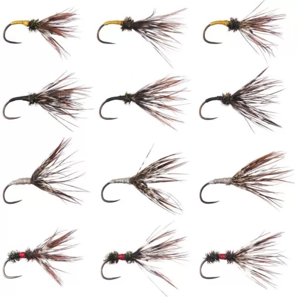 BASSDASH Trout Fly Fishing Flies Tenkara Wet Dry Flies Nymphs Sakasa Kebari 12pcs Assortment Barbless Barbed HooksBarbless Tenkara Flies for Trout Fishing