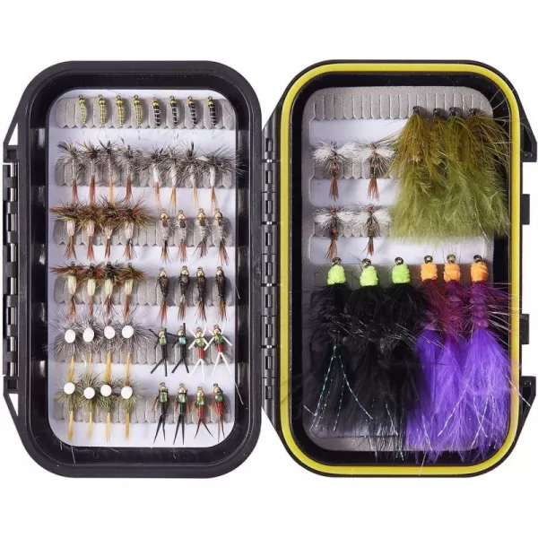 BASSDASH Trout Steelhead Salmon Fishing Flies Barbed Barbless Fly Hooks Include Dry Wet Flies Nymphs Streamers Eggs Fly Lure Kit with Fly Box62pcs barbed troutsteelheadsalmon flies