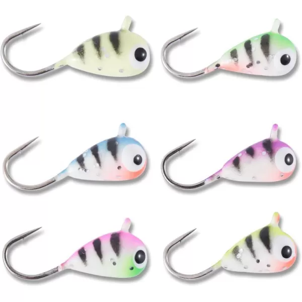 BASSDASH Tungsten Ice Fishing Jigs with Glowing Paint Fishing Lures for Winter Ice Jigging Crappie Bluegill 6PackBI10  B