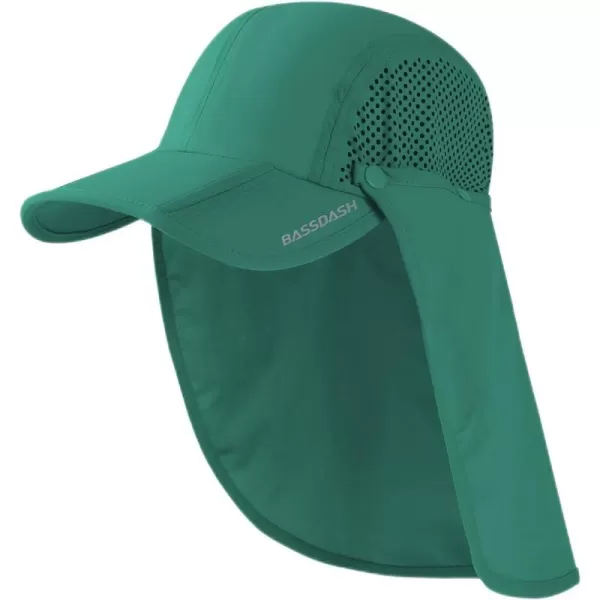 BASSDASH UPF 50 Foldable Fishing Hat Baseball Cap with Removable Neck Flap Portable for Men Women Golf HikingAqua Green With Foldable Brim