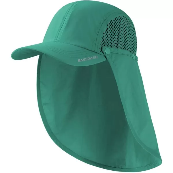 BASSDASH UPF 50 Foldable Fishing Hat Baseball Cap with Removable Neck Flap Portable for Men Women Golf HikingAqua Green With Unfoldable Brim