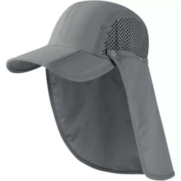 BASSDASH UPF 50 Foldable Fishing Hat Baseball Cap with Removable Neck Flap Portable for Men Women Golf HikingLight Grey With Foldable Brim