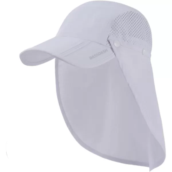 BASSDASH UPF 50 Foldable Fishing Hat Baseball Cap with Removable Neck Flap Portable for Men Women Golf HikingWhite With Foldable Brim