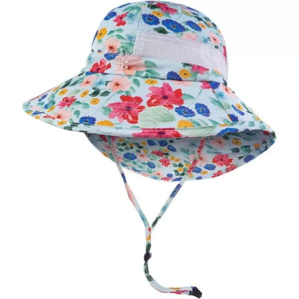 BASSDASH UPF 50 Kids Sun Hat with Wide Brim Neck Flap Mesh Vent for Boys GirlsFloral