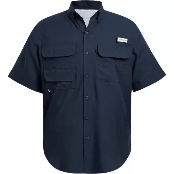 BASSDASH UPF 50 Mens Fishing Dress Shirt Button Down Woven Short Sleeve OutdoorDark Blue