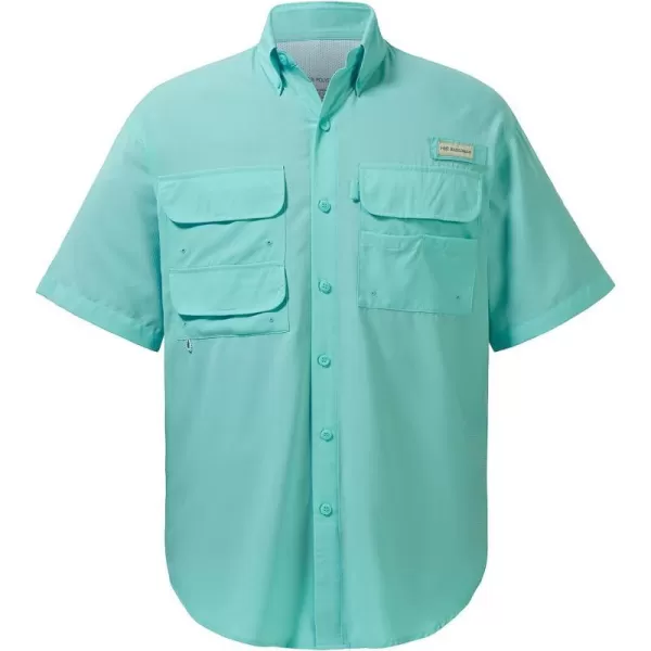 BASSDASH UPF 50 Mens Fishing Dress Shirt Button Down Woven Short Sleeve OutdoorSeafoam