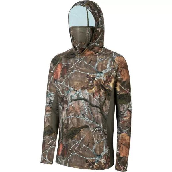 BASSDASH UPF 50 Mens Hunting Shirts with Mask Long Sleeve Camo Fishing HoodieAutumn Forest