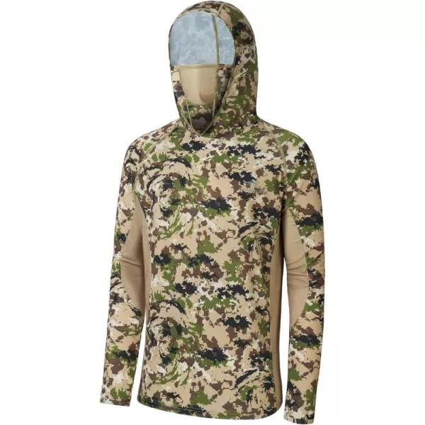 BASSDASH UPF 50 Mens Hunting Shirts with Mask Long Sleeve Camo Fishing HoodieHighland