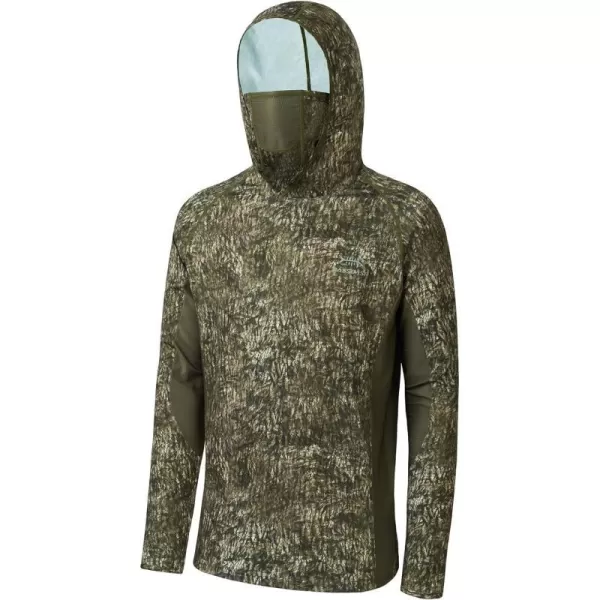 BASSDASH UPF 50 Mens Hunting Shirts with Mask Long Sleeve Camo Fishing HoodieMossy Wood