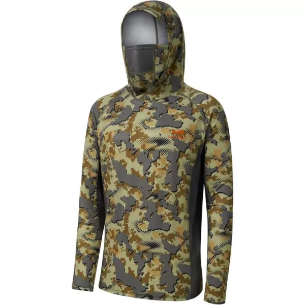 BASSDASH UPF 50 Mens Hunting Shirts with Mask Long Sleeve Camo Fishing HoodieOpen Terrain