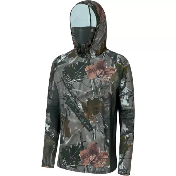 BASSDASH UPF 50 Mens Hunting Shirts with Mask Long Sleeve Camo Fishing HoodieWoodland I