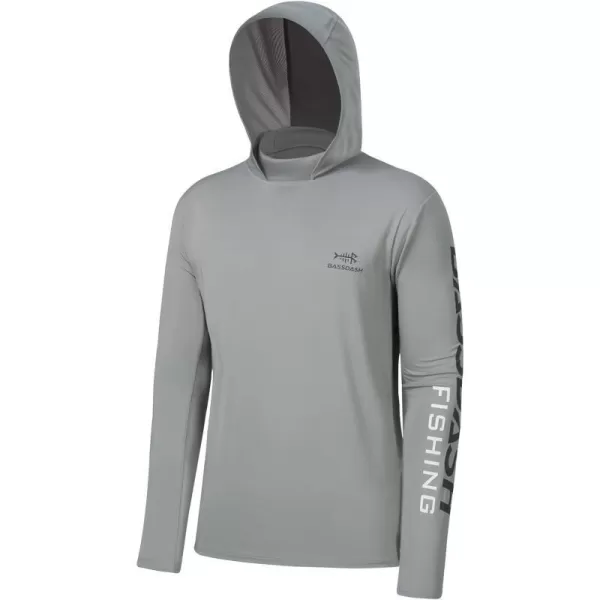 BASSDASH UPF 50 Mens UV Sun Protection Long Sleeve Performance Fishing Hoodie Hooded ShirtsAsh GreyDark Grey Logo