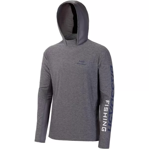 BASSDASH UPF 50 Mens UV Sun Protection Long Sleeve Performance Fishing Hoodie Hooded ShirtsHeather GreyDark Blue Logo