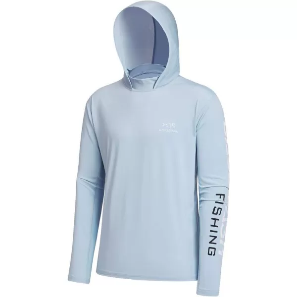 BASSDASH UPF 50 Mens UV Sun Protection Long Sleeve Performance Fishing Hoodie Hooded ShirtsLight Steel BlueWhite Logo