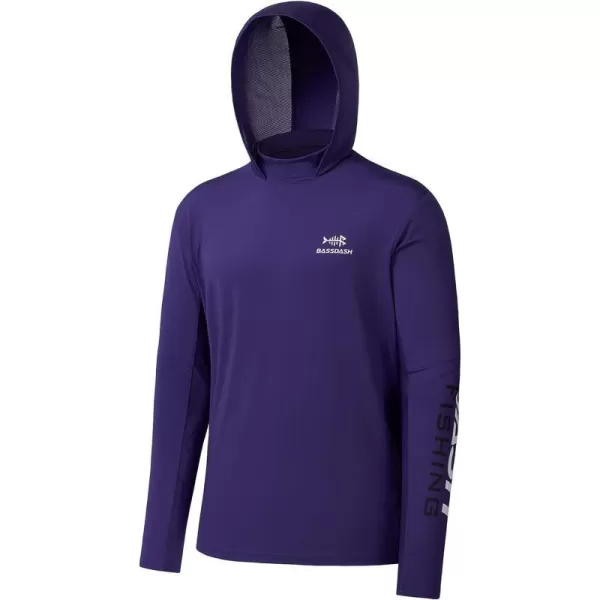 BASSDASH UPF 50 Mens UV Sun Protection Long Sleeve Performance Fishing Hoodie Hooded ShirtsPurpleWhite Logo