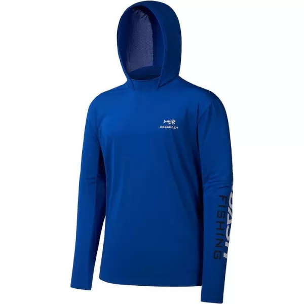 BASSDASH UPF 50 Mens UV Sun Protection Long Sleeve Performance Fishing Hoodie Hooded ShirtsRoyal BlueWhite Logo