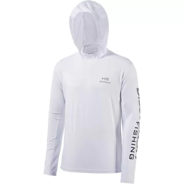 BASSDASH UPF 50 Mens UV Sun Protection Long Sleeve Performance Fishing Hoodie Hooded ShirtsWhiteGrey Logo