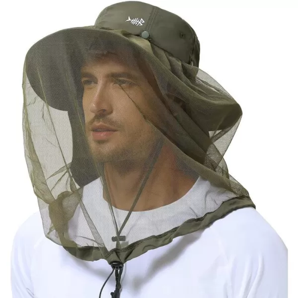 BASSDASH UPF 50 Mosquito Sun Hat with Hidden Head Net and Neck Flap for Men Women Outdoor Fishing Hiking CampingArmy Green