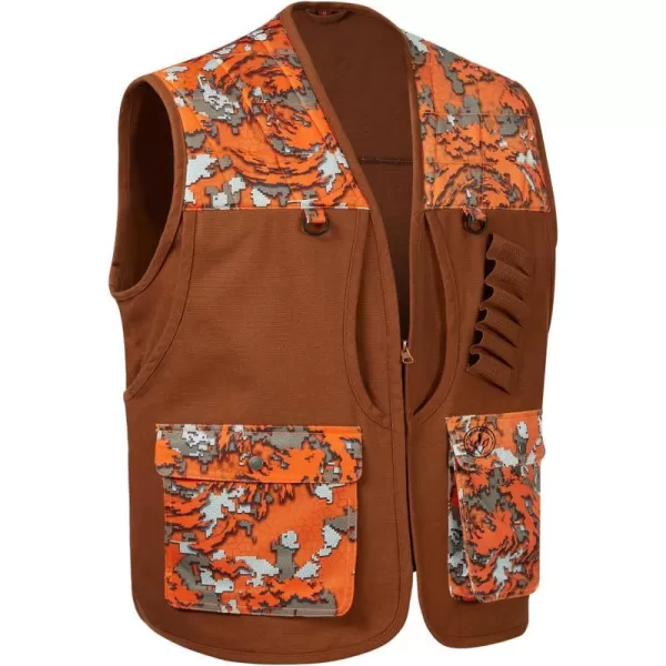 BASSDASH Upland Game Field WaterResistant Bird Hunting Vest with Multi Pockets BrownOrange Men Women FV11BrownFlame Camo