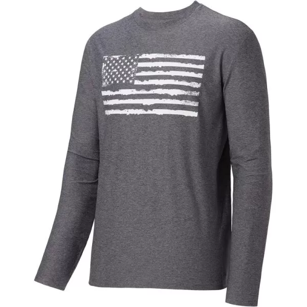 BASSDASH Vintage American Patriotic Flag Mens Fishing Shirt Long Short SleeveLong Sleeve  Heather Grey T