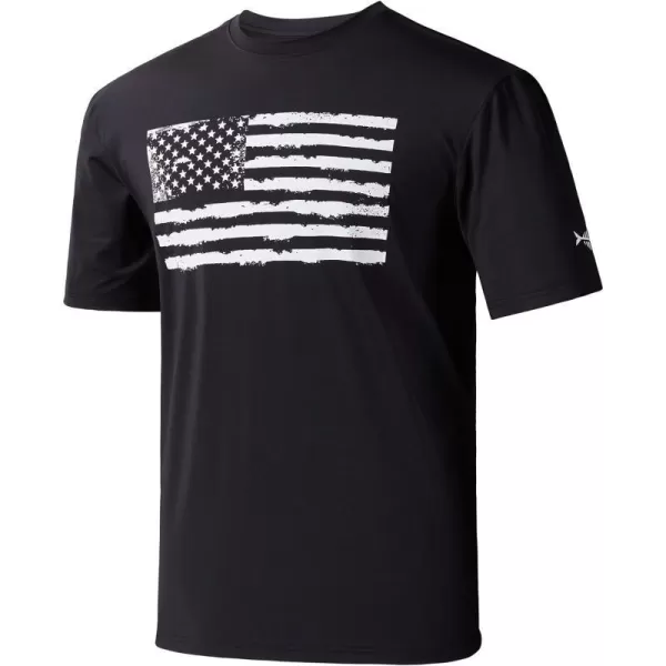 BASSDASH Vintage American Patriotic Flag Mens Fishing Shirt Long Short SleeveShort Sleeve  Black T