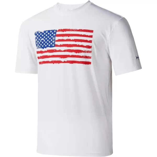 BASSDASH Vintage American Patriotic Flag Mens Fishing Shirt Long Short SleeveShort Sleeve  White T