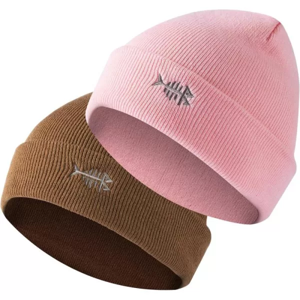 BASSDASH Winter Stretchy Knit Beanie Hats Soft Warm for Men Women Lightweight Stylish Unisex Cuffed Beanies2pack Brownlight Pink